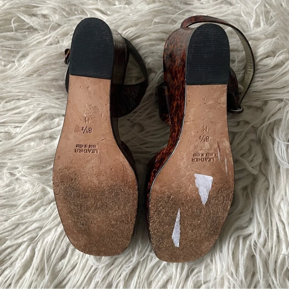 Yves Saint Laurent Vintage Y2K 90s Brown Patent Leather Animal Print Sandals 8.5